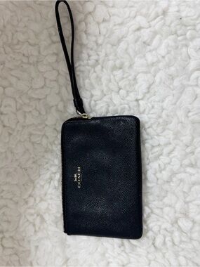 Coach Black Leather Zip Wristlet with Gold Logo